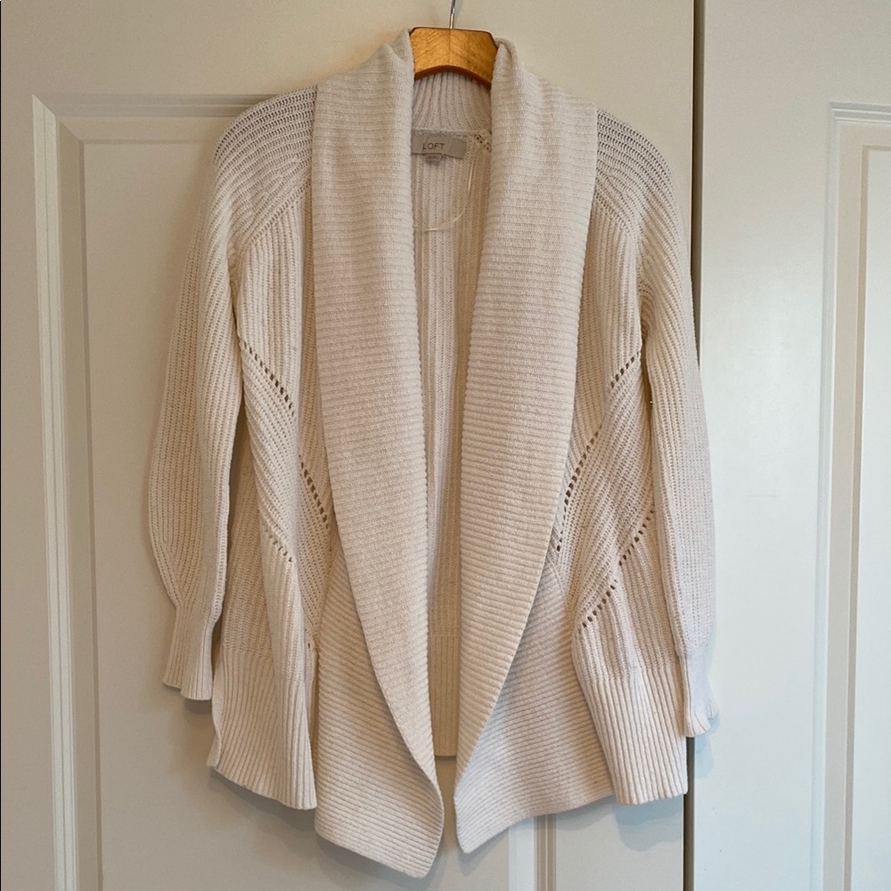 LOFT Cream Open-Front Shawl Collar Cardigan